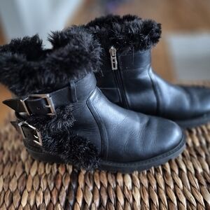 Black Fur-Trimmed Ankle Boots
